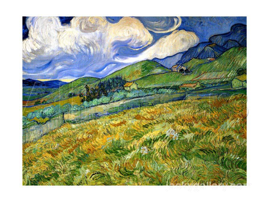 Wheatfield and Mountains, c., Van Gogh painting